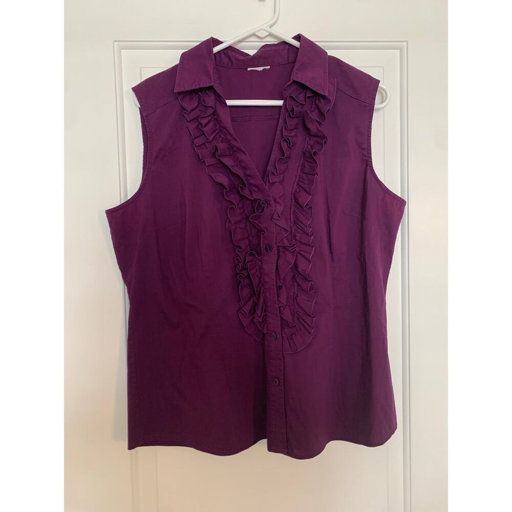 Merona Stretch Sleeveless Button Up Purple Blouse with Ruffles Size Extra Large
